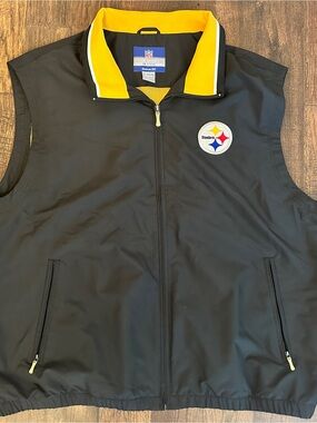 Vintage Reebok NFL On Field Steelers Wind Vest Jacket XL Black Full Zip
